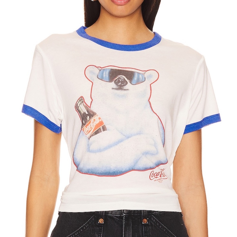 The Laundry Room Polar Bear Coca Cola Perfect Ringer Graphic Tee White Blue XS